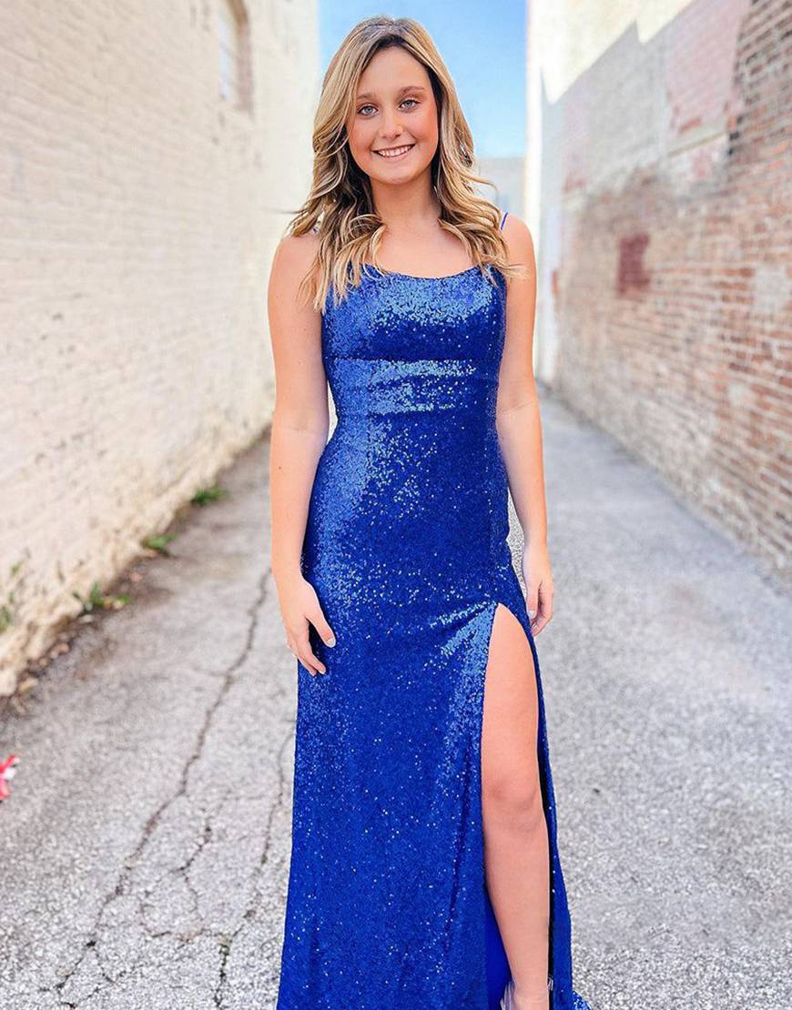 Simple Long Sequin Prom Dress with Split