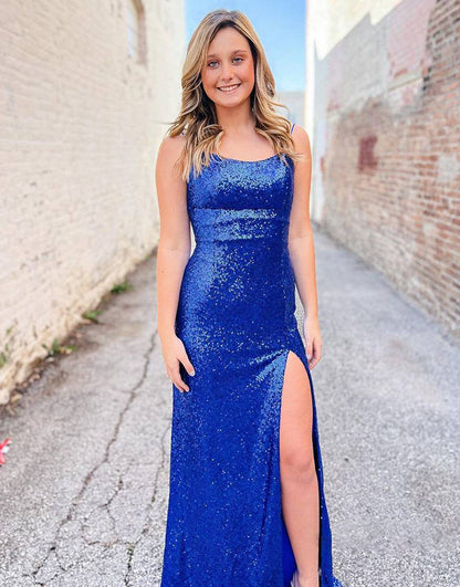 Simple Long Sequin Prom Dress with Split