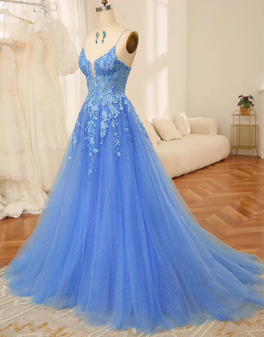 Spaghetti Strap Long Prom Dress With Appliqué