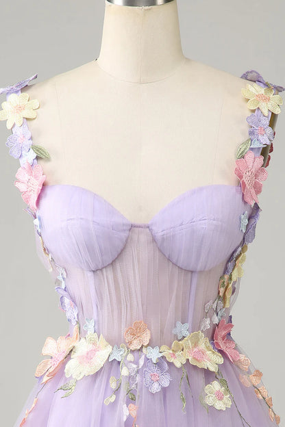 3D Floral Sweetheart Lace-Up Homecoming Dress