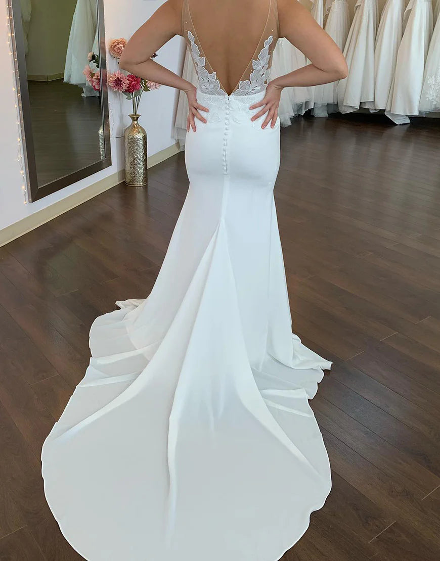 Sexy Boho Plunging Backless Lace Appliques Wedding Dress