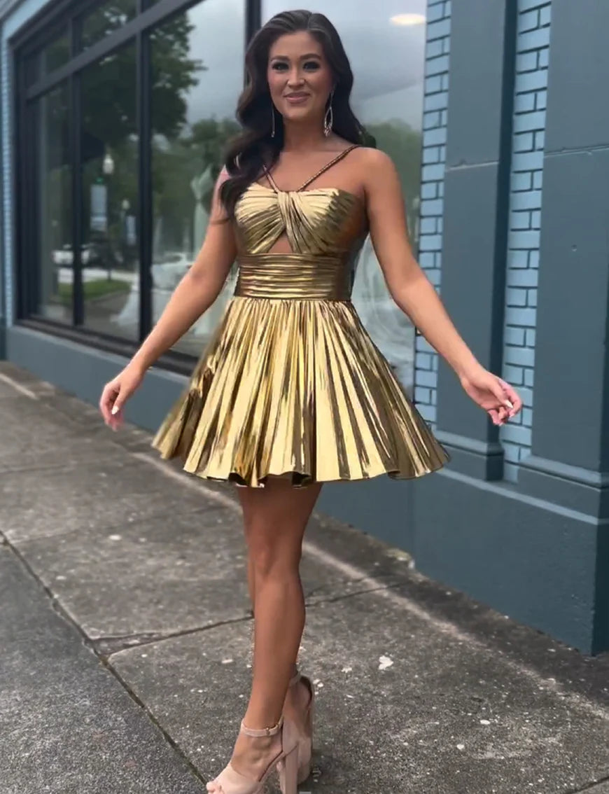 A Line Golden Short Homecoming Dress