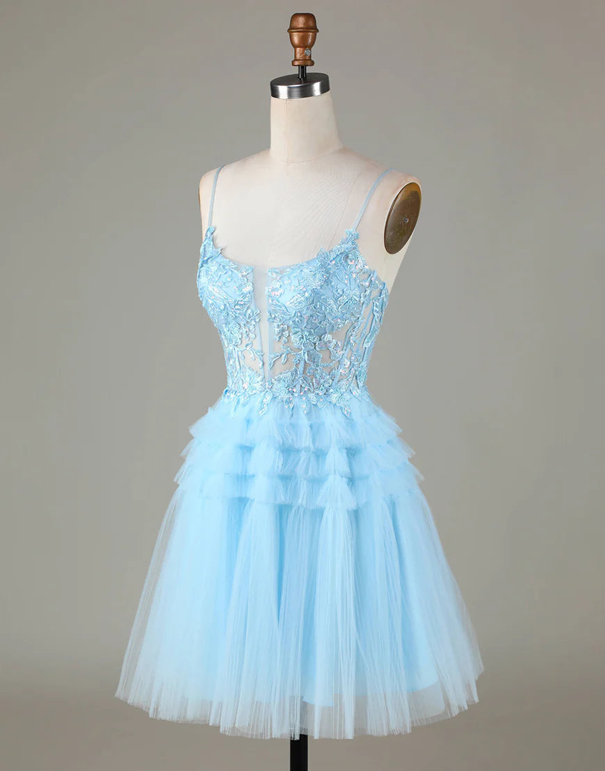 A Line Glitter Cute Homecoming Dress with Appliques