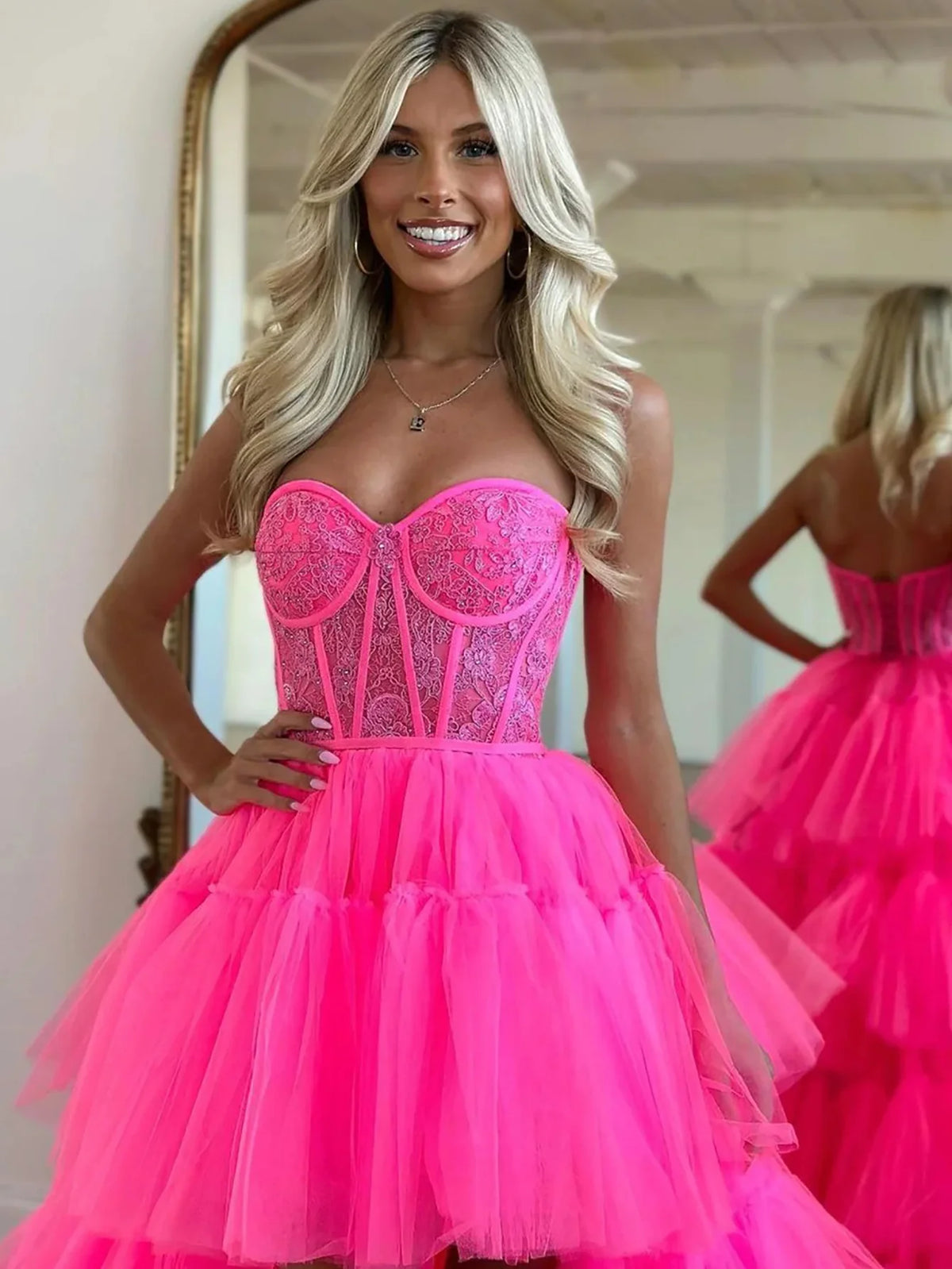High Low Tulle Sweetheart Corset Prom Dress