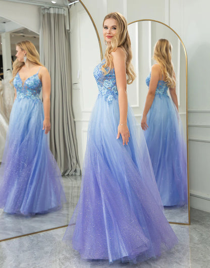 Sparkly A Line Tulle Long Prom Dress With Appliques