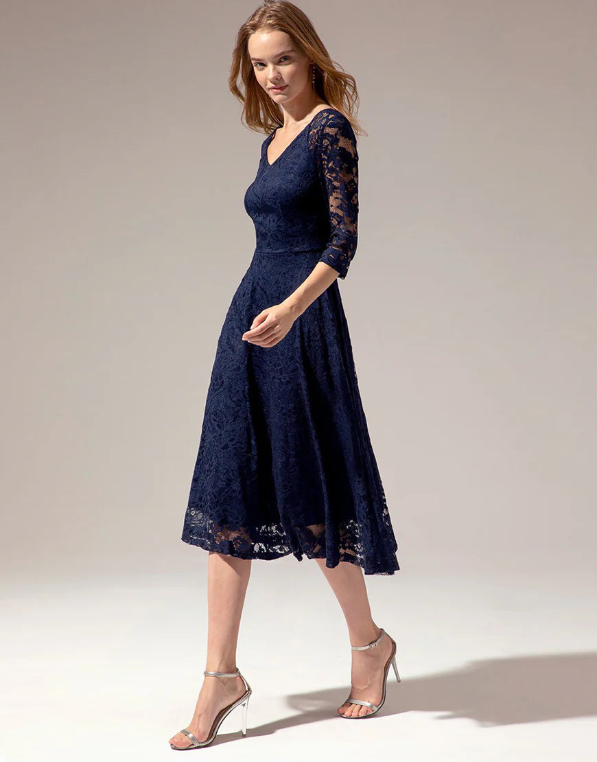 Navy Blue Lace Mother of the Bride Dress