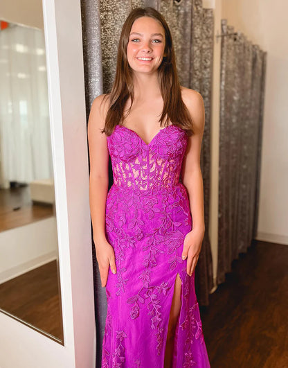 Mermaid Sweetheart Appliques Prom Dress With Slit