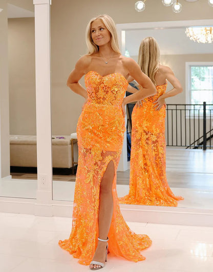 Mermaid Strapless Long Prom Dress With Split