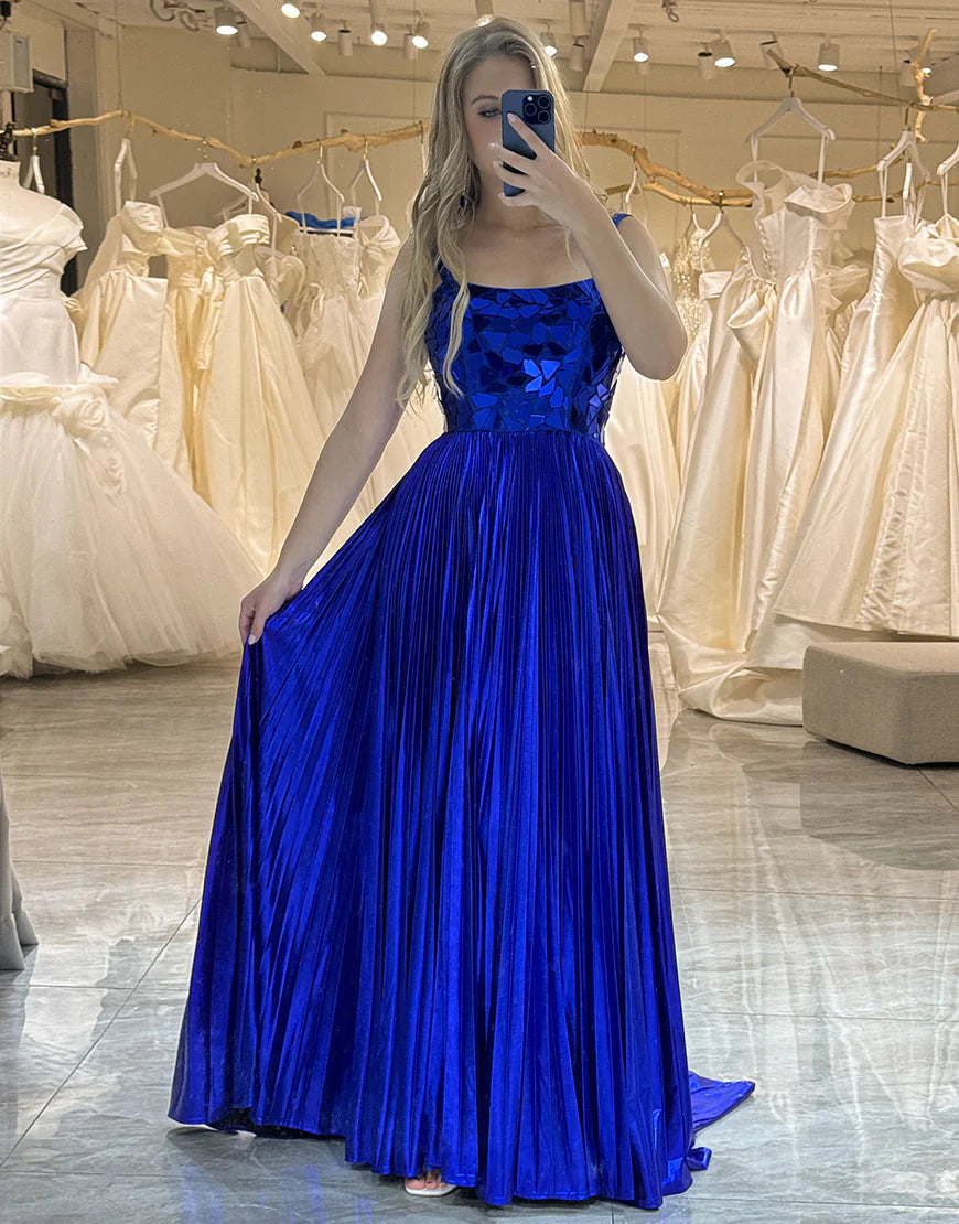 A-Line Mirror Long Prom Dress With Split