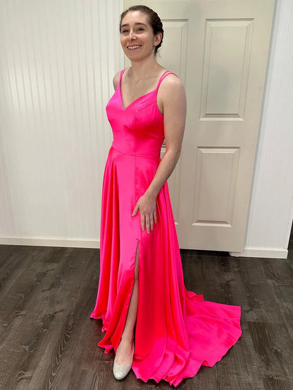 A Line V Neck Long Prom Dress With Slit