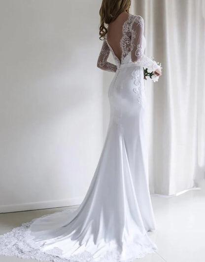 Long Sleeves Open Back Long Bridal Dress