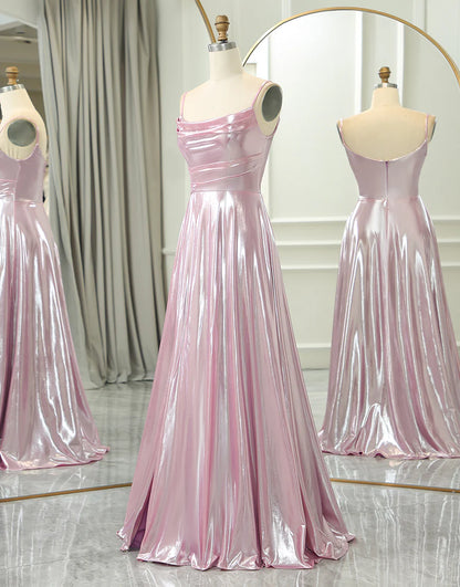 Sparkly Pink A Line Spaghetti Straps Long Prom Dress