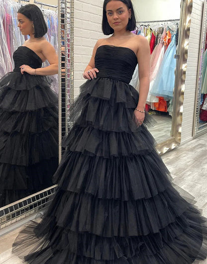 Tulle Strapless Princess Long Prom Dress