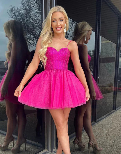 Glitter Cute Homecoming Dress with Beading