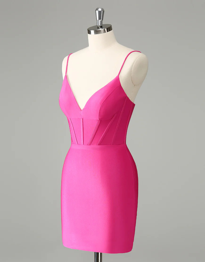 Bodycon Spaghetti Straps Satin Homecoming Dress