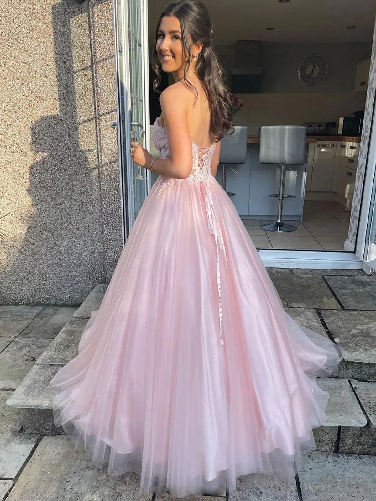 Tulle Sweetheart Long Prom Dress With Appliques