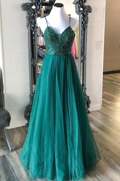 Beaded Lace-Up A-Line Prom Dress