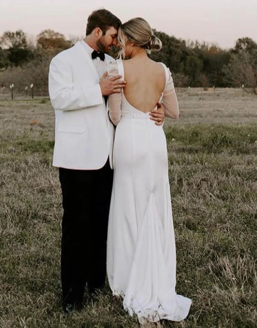Sheath Long Sleeves Elegant Wedding Dress