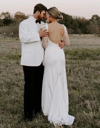 Sheath Long Sleeves Elegant Wedding Dress
