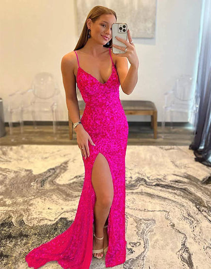 Sequin Long Prom Dress with Split