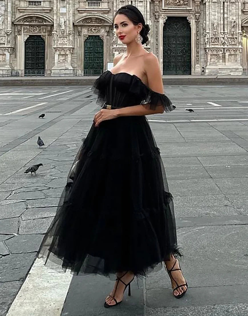 Off the Shoulder A Line Tulle Homecoming Dress