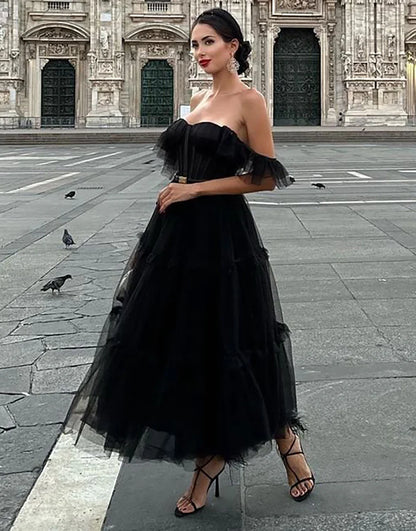 Off the Shoulder A Line Tulle Homecoming Dress