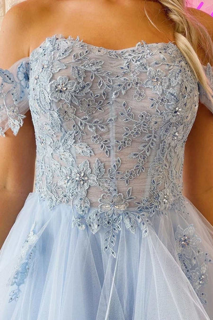 Lace Off-the-Shoulder A-Line Tiered Prom Dress