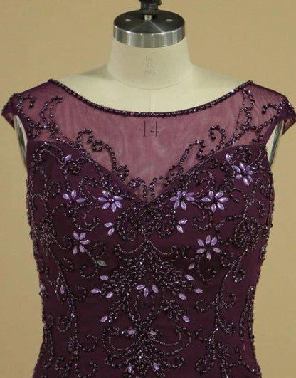Grape Plus Size Mother of the Bride Dress with Beading