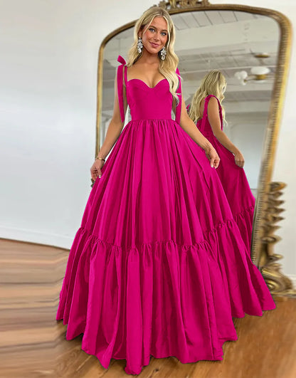 Sweet Black Princess A-Line Tie Straps Long Satin Prom Dress
