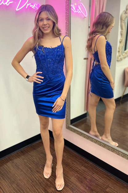 Appliques Lace-Up Short Cocktail Dress
