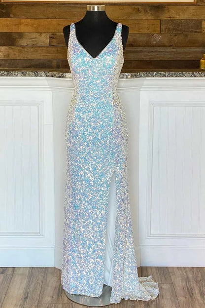 Sequin V-Neck Mermaid Long Prom Dress