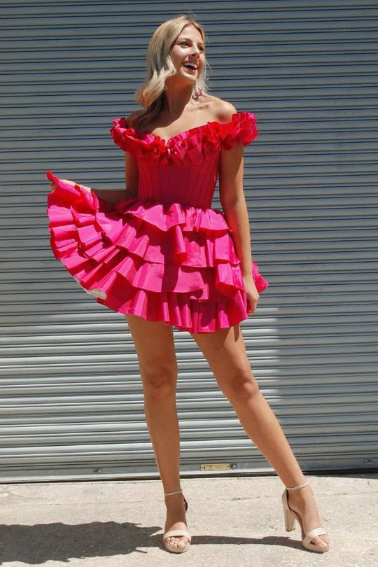 Off the Shoulder Ruffle A-Line Homecoming Dress
