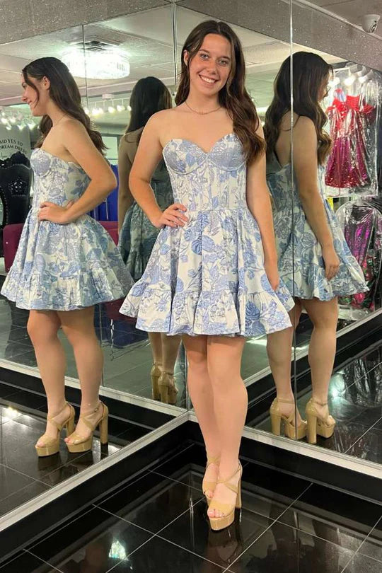 Floral Print A-Line Homecoming Dress