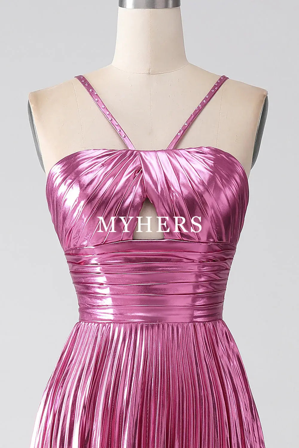 Formal Wear Dresses Charming A-Line Spaghetti Straps Pleated Side Fork Backless Sparkly Prom Dress