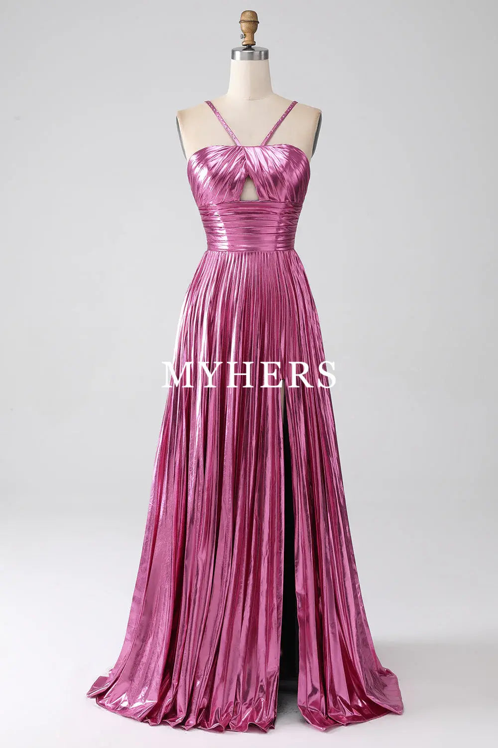 Formal Wear Dresses Charming A-Line Spaghetti Straps Pleated Side Fork Backless Sparkly Prom Dress