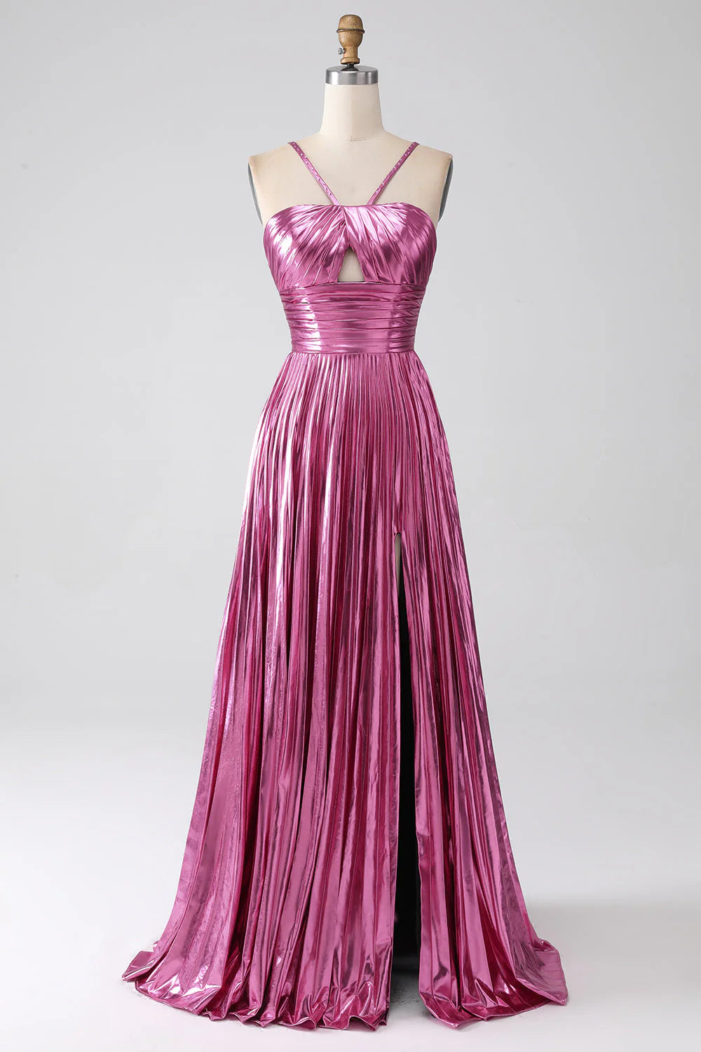 Formal Wear Dresses Charming A-Line Spaghetti Straps Pleated Side Fork Backless Sparkly Prom Dress