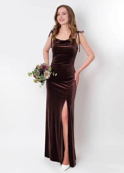 Bodycon Long Velvet Dress Adjustable straps Side Fork Pencil dress Formal Wear Dresses Wedding Guest Dress Evening Dress
