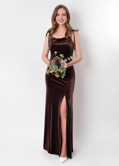 Bodycon Long Velvet Dress Adjustable straps Side Fork Pencil dress Formal Wear Dresses Wedding Guest Dress Evening Dress