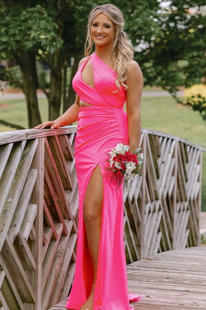 One-Shoulder  Keyhole Mermaid Long Prom Dress with Slit