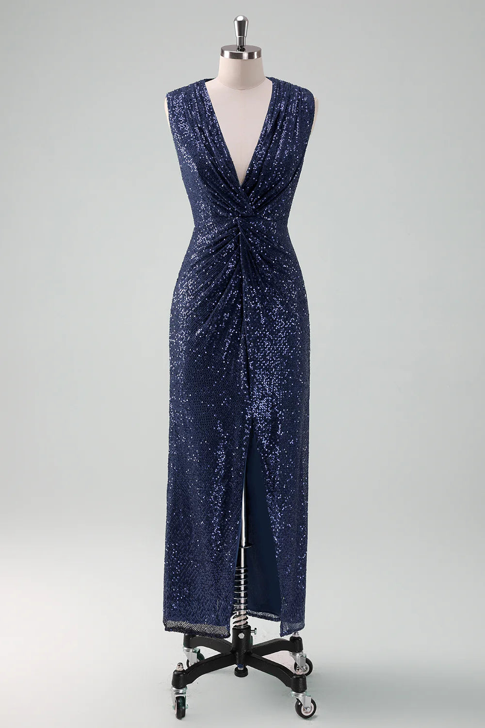 Graceful V-Neck Sleeveless Twist-Front Mother Of Bride Dress with Front Split