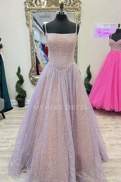 My Hers Prom Dress A-Line Spaghetti Strap Sequins Youthful High Quality Ladies Formal Dress