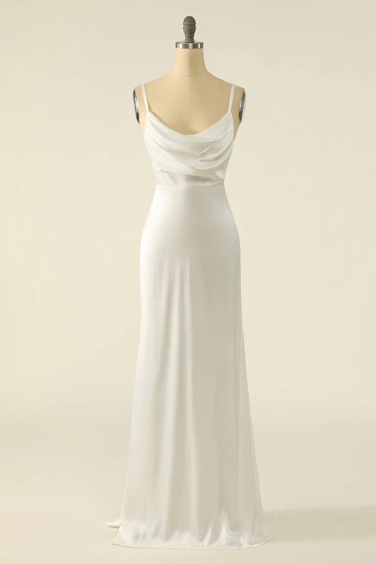 My Hers Ladies Formal Dress Elegant Sheath Spaghetti Strap Backless Simple Prom Dress