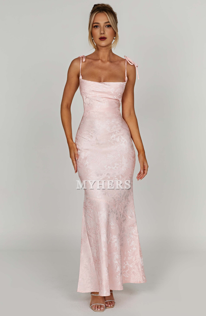 Elegant Cowl Neck Jacquard Lace up Elegant Dresses High Quality Dresses Bridesmaid Dresses Wedding Guests Dresses