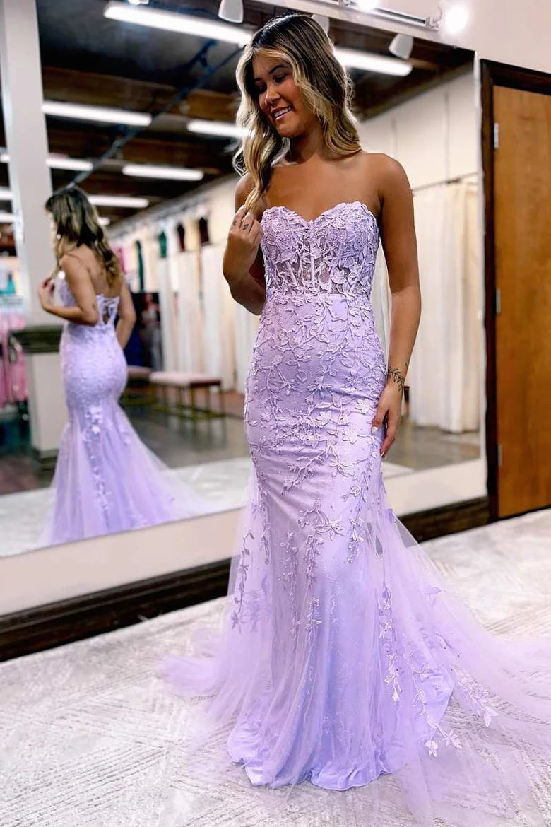 Appliques Sweetheart Lace-Up Trumpet Long Prom Dress