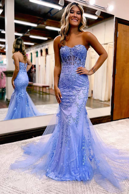 Appliques Sweetheart Lace-Up Trumpet Long Prom Dress