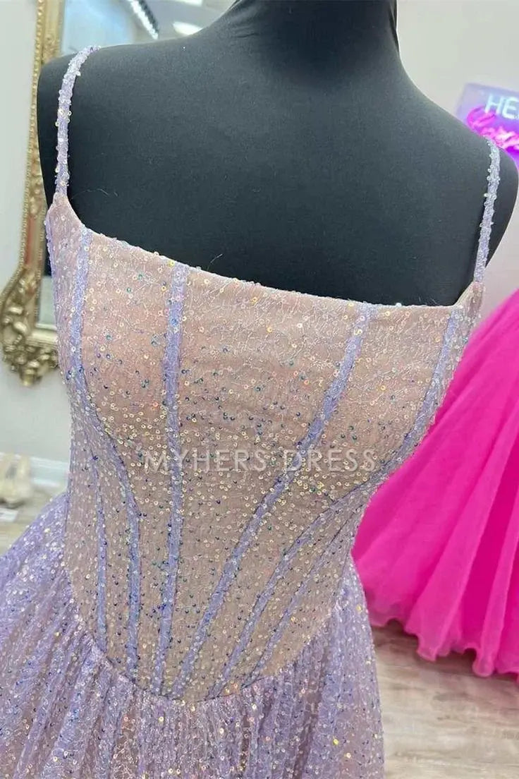 My Hers Prom Dress A-Line Spaghetti Strap Sequins Youthful High Quality Ladies Formal Dress