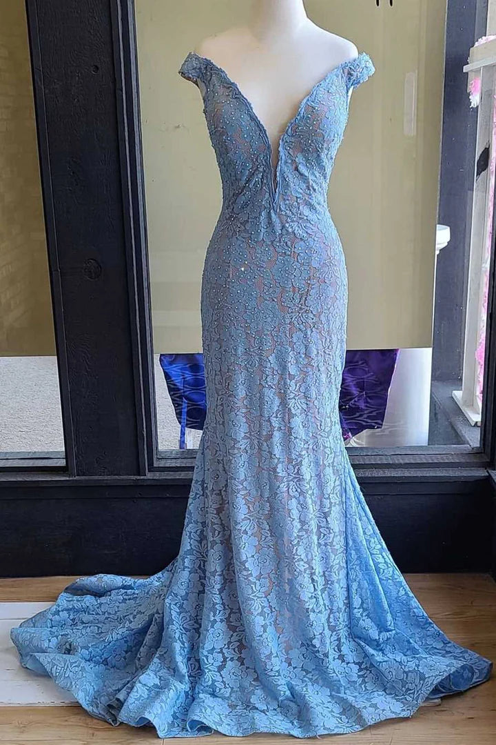 Off the Shoulder  Lace Long Prom Dress