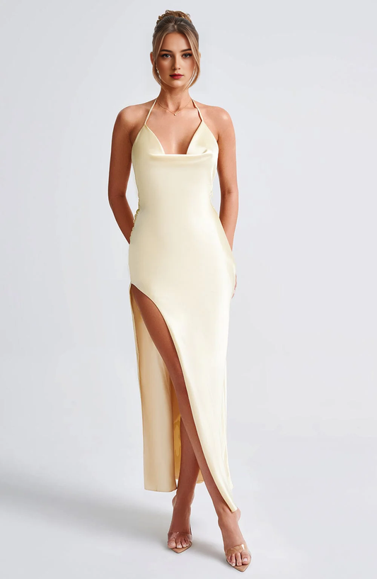 Cowl Neckline Backless Side Fork Sexy Charming Dresses Bridesmaid Dresses Wedding Guests Dresses