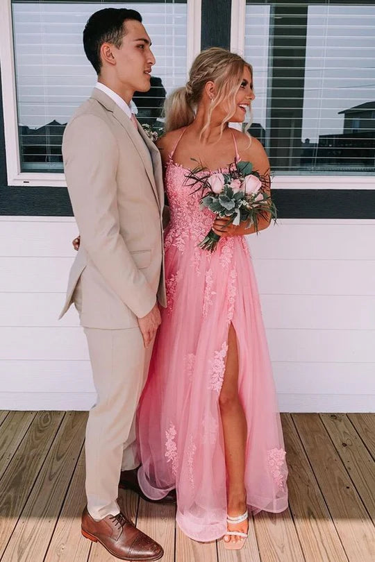 Lace Up Back  A-line Long Formal Dress