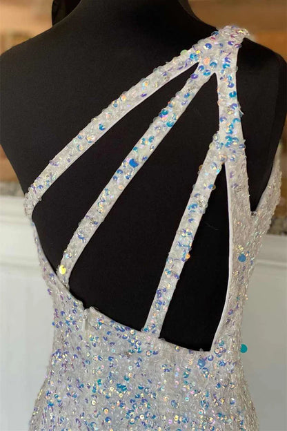 Sequin One-Shoulder Backless Mermaid Prom Dress